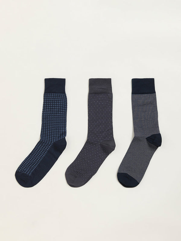 WES Lounge Multicolour Printed Cotton-Blend Full Length Socks - Pack of 3