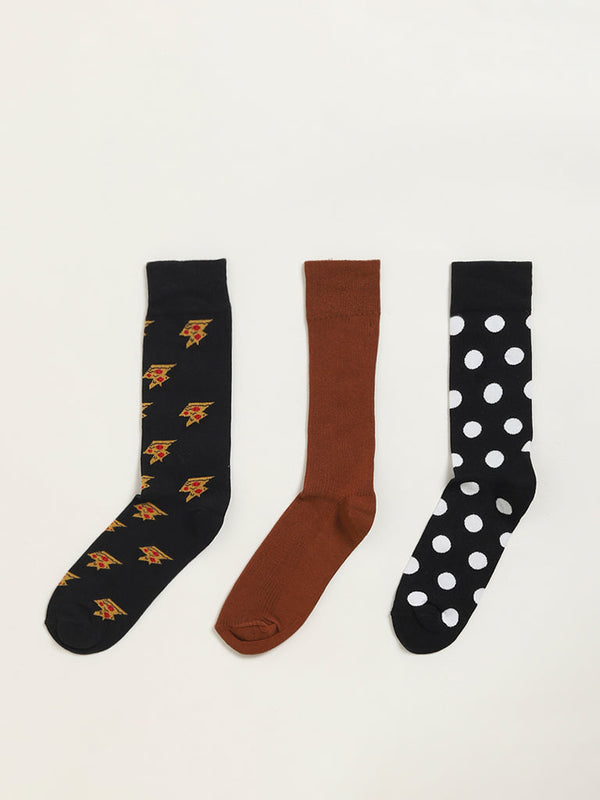 WES Lounge Multicolour Printed Cotton-Blend Full Length Socks - Pack of 3