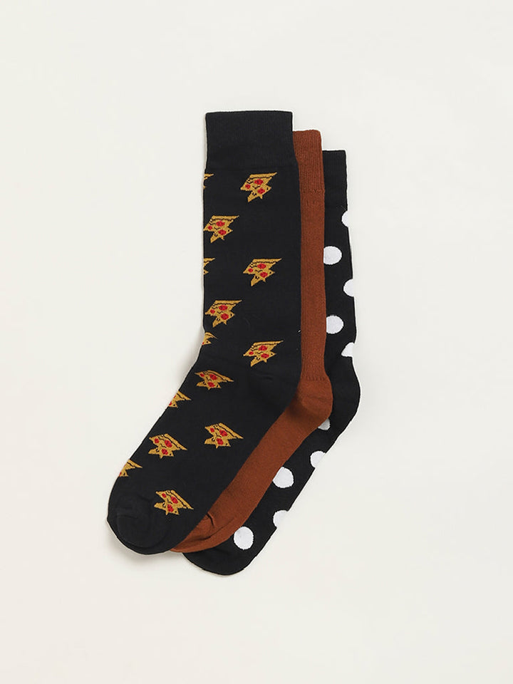 WES Lounge Multicolour Printed Cotton-Blend Full Length Socks - Pack of 3