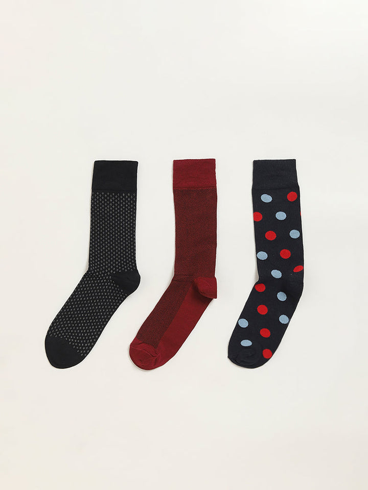 WES Lounge Multicolour Printed Cotton-Blend Full Length Socks - Pack of 3