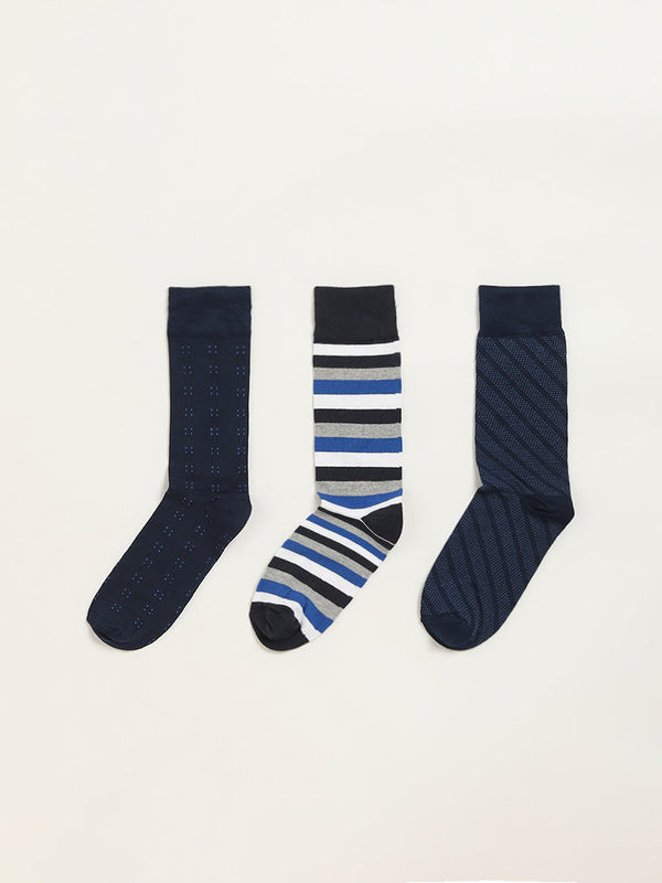 WES Lounge Multicolour Printed Cotton-Blend Full Length Socks - Pack of 3