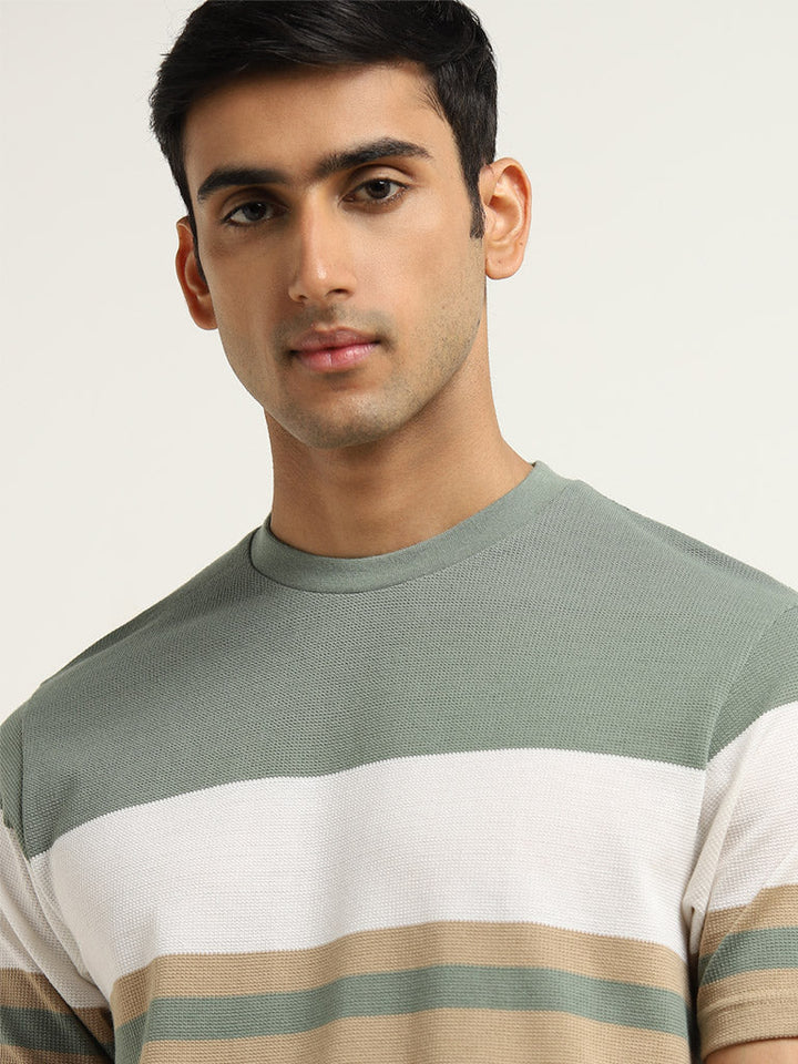 WES Lounge Sage Colour-Blocked Relaxed-Fit Cotton-Blend T-Shirt
