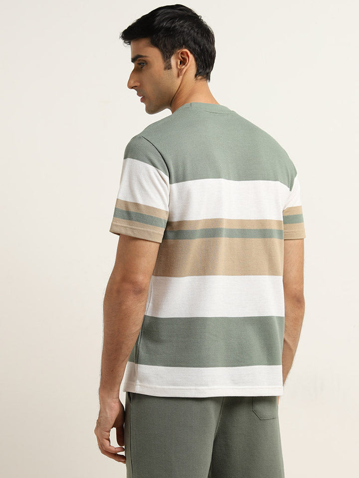 WES Lounge Sage Colour-Blocked Relaxed-Fit Cotton-Blend T-Shirt
