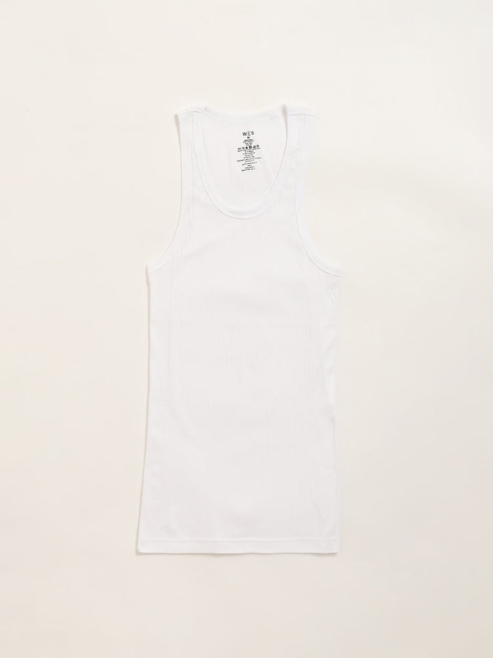 WES Lounge White Sleeveless Cotton Vests - Pack of 2