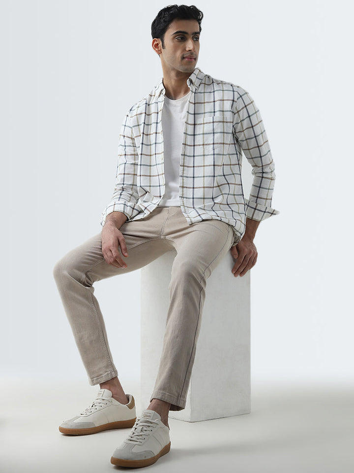 WES Casuals Beige Mid-Rise Slim-Fit Jeans