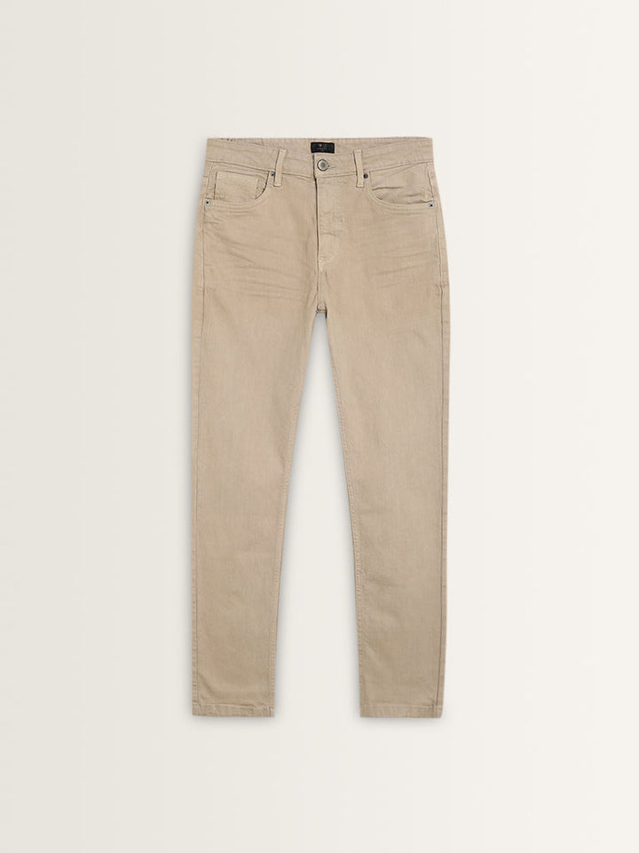 WES Casuals Beige Mid-Rise Slim-Fit Jeans