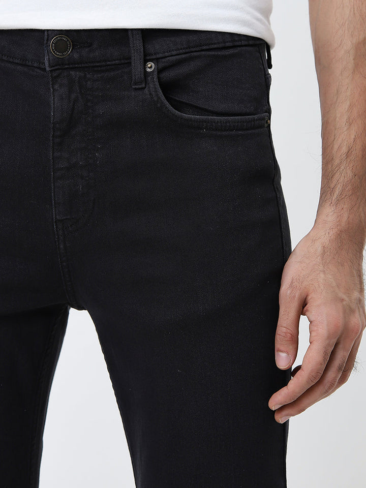 WES Casuals Charcoal Slim-Fit Mid-Rise Jeans