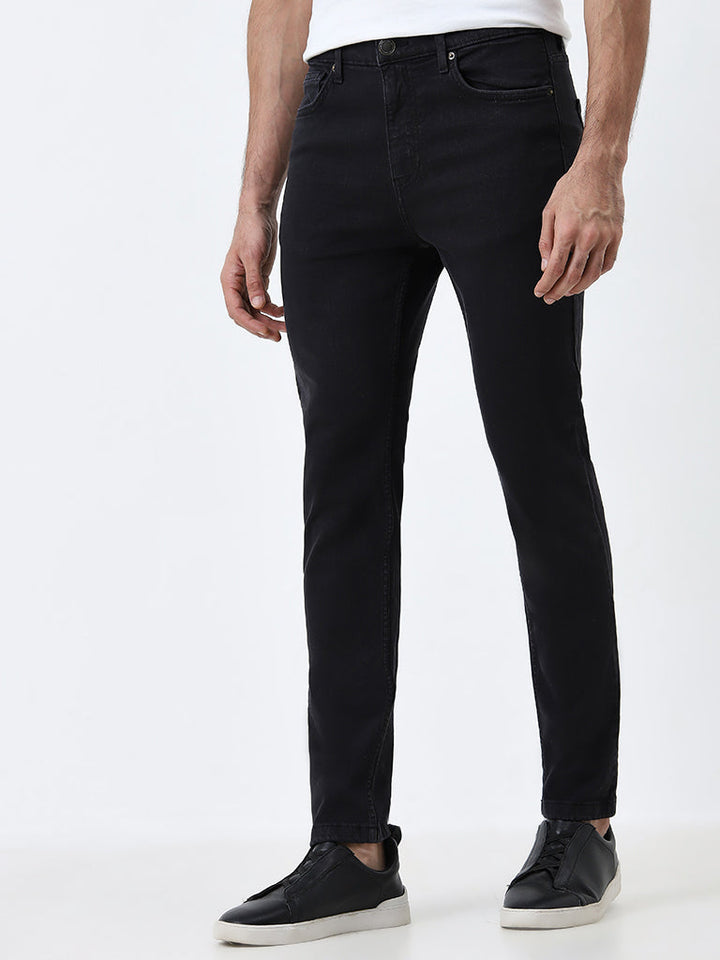 WES Casuals Charcoal Slim-Fit Mid-Rise Jeans