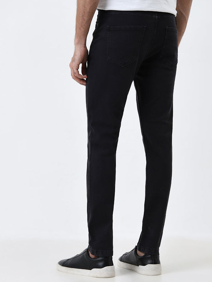 WES Casuals Charcoal Slim-Fit Mid-Rise Jeans