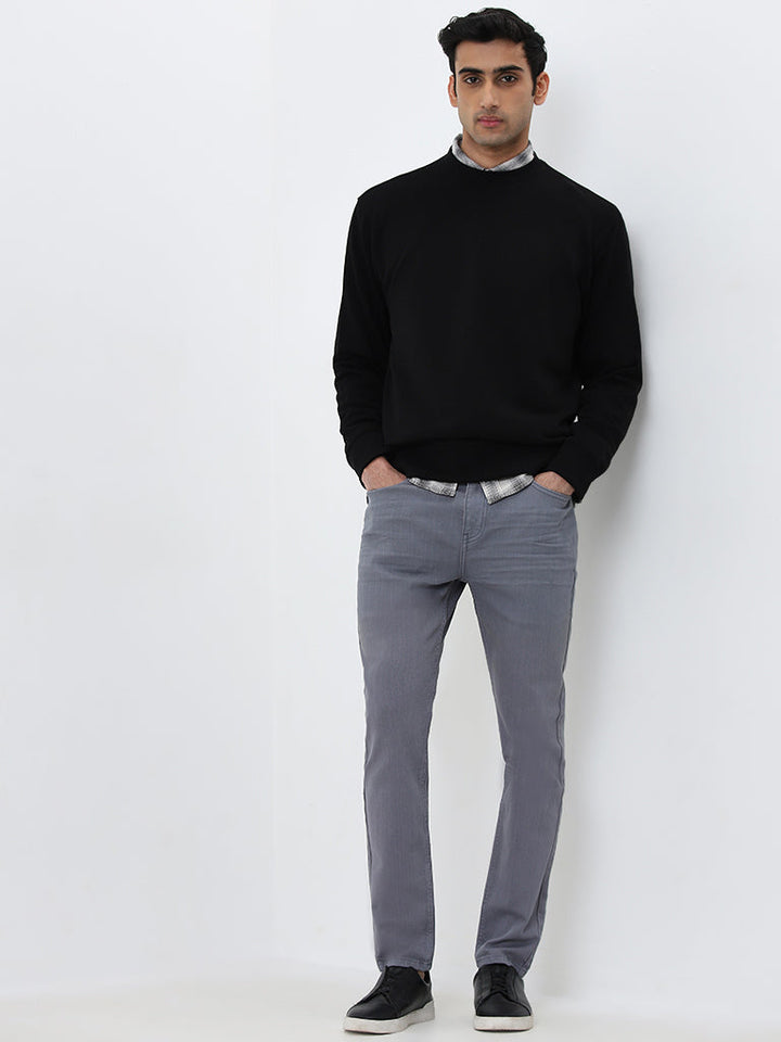 WES Casuals Grey Solid Slim-Fit Mid-Rise Jeans