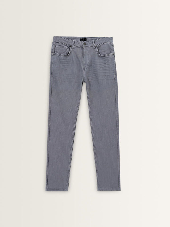 WES Casuals Grey Solid Slim-Fit Mid-Rise Jeans