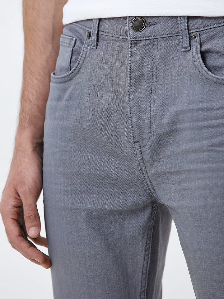 WES Casuals Grey Solid Slim-Fit Mid-Rise Jeans