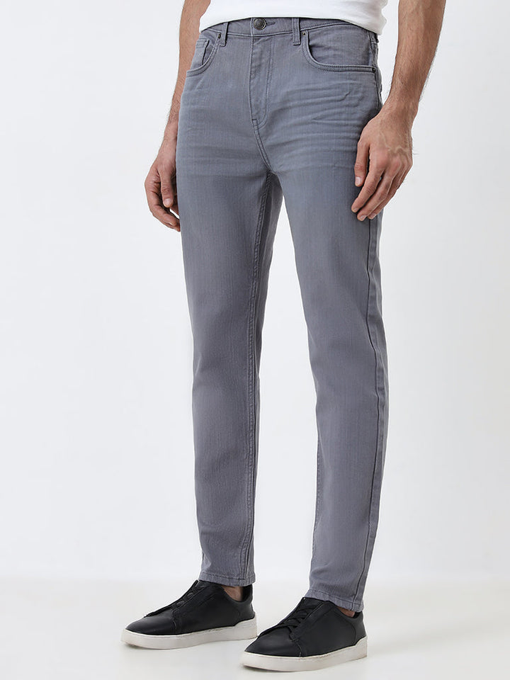 WES Casuals Grey Solid Slim-Fit Mid-Rise Jeans