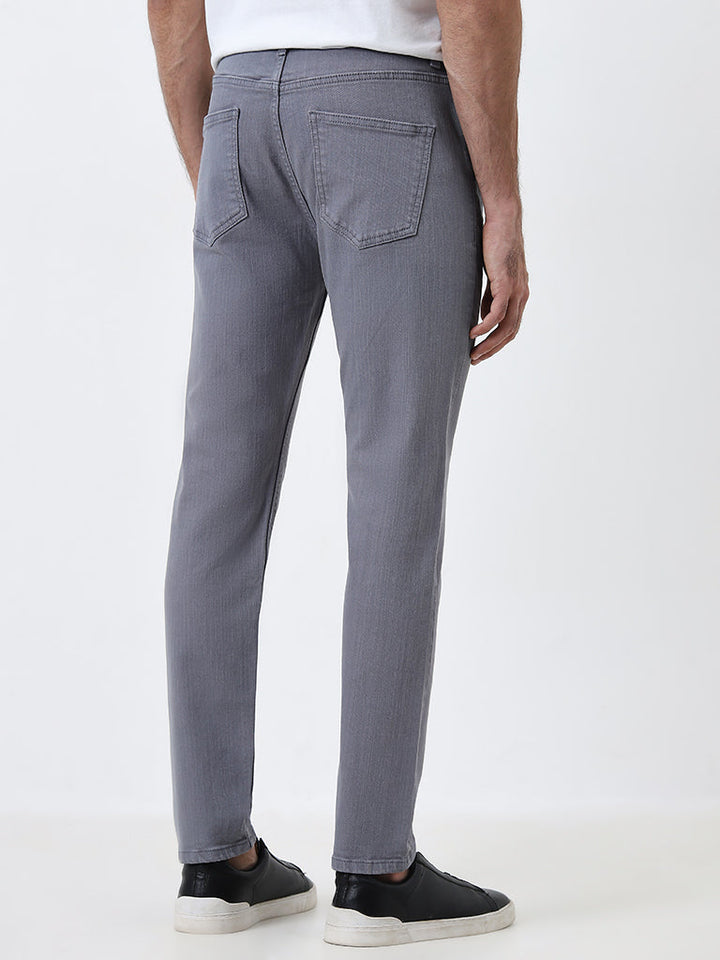 WES Casuals Grey Solid Slim-Fit Mid-Rise Jeans