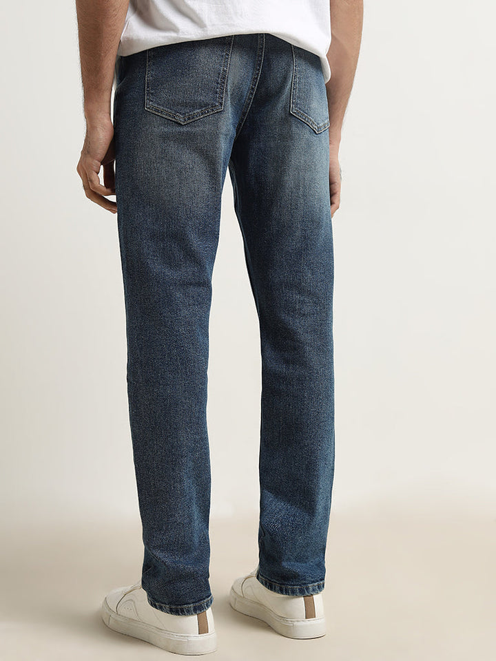 WES Casuals Blue Faded Slim-Fit Mid-Rise Jeans