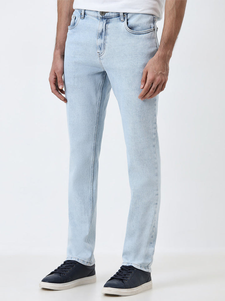 WES Casuals Light Blue Slim-Fit Mid-Rise Jeans