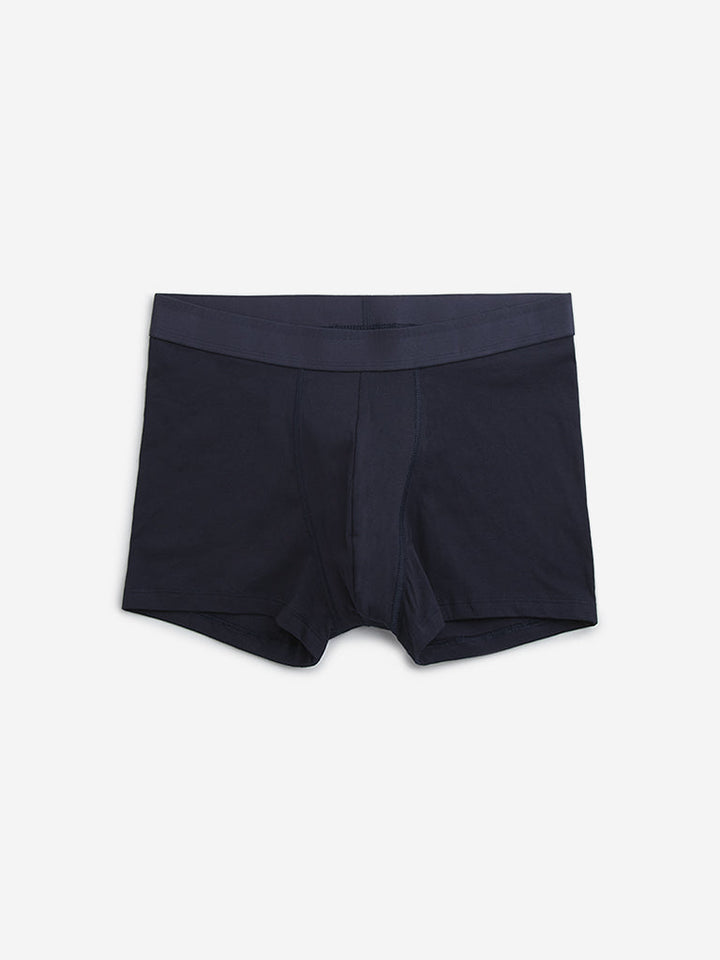 WES Lounge Blue Solid Cotton-Blend Trunks - Pack of 3