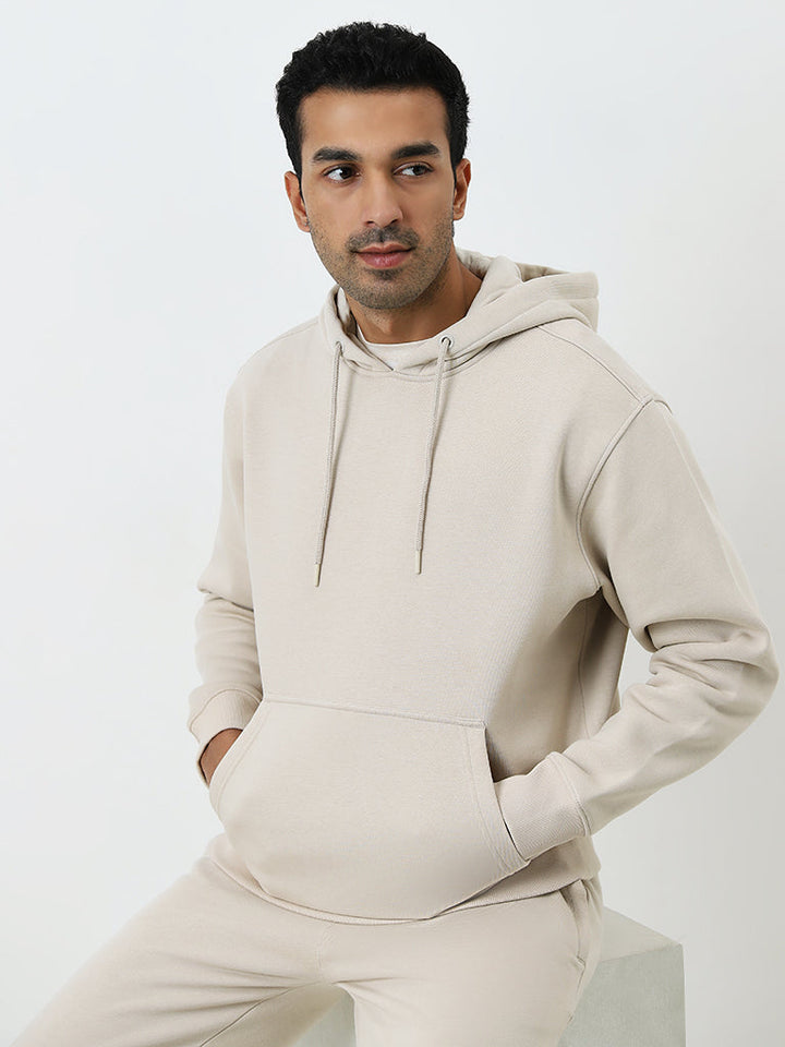 WES Casuals Beige Relaxed-Fit Cotton-Blend Sweatshirt
