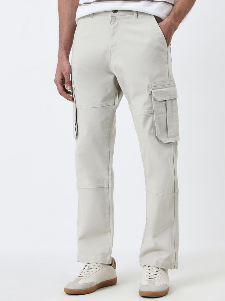 WES Casuals Ivory Relaxed-Fit Mid-Rise Cargo Jeans