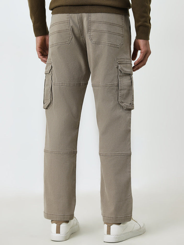 WES Casuals Taupe Relaxed-Fit Mid-Rise Cargo Jeans