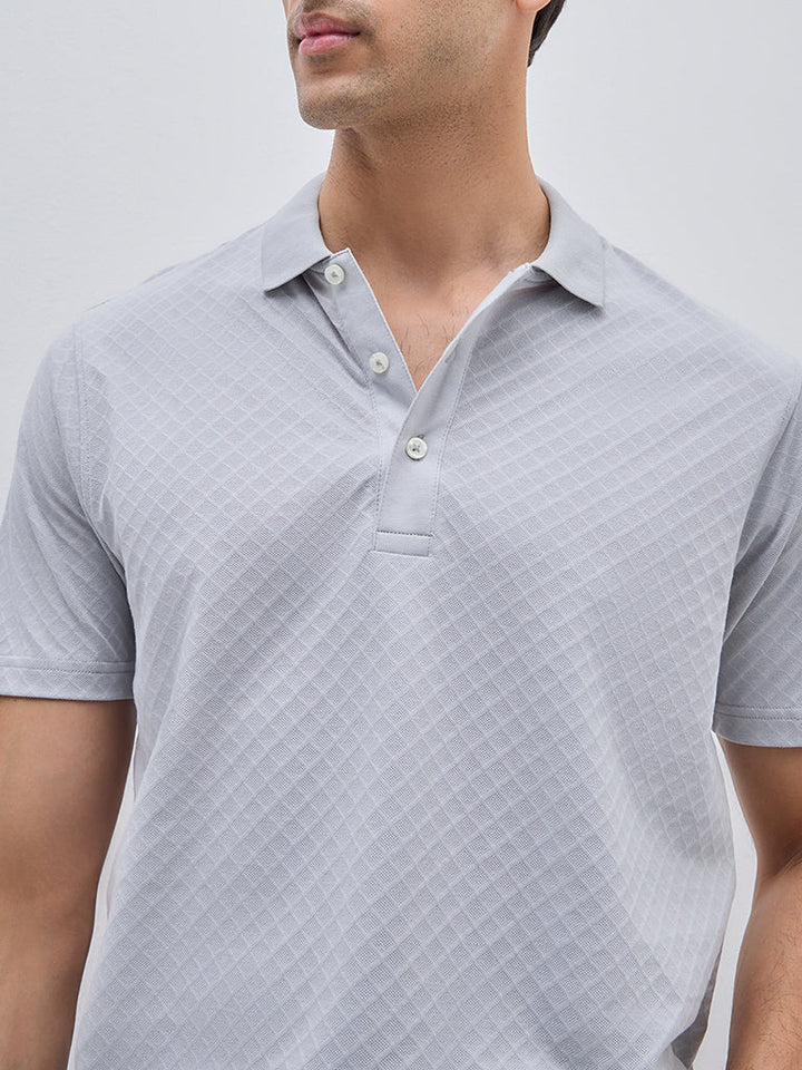 WES Casuals Grey Self Relaxed-Fit Cotton Polo T-Shirt