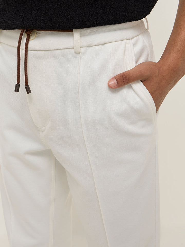 Studiofit White Relaxed-Fit Mid-Rise Track Pants