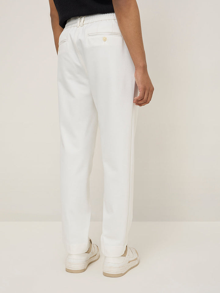 Studiofit White Relaxed-Fit Mid-Rise Track Pants
