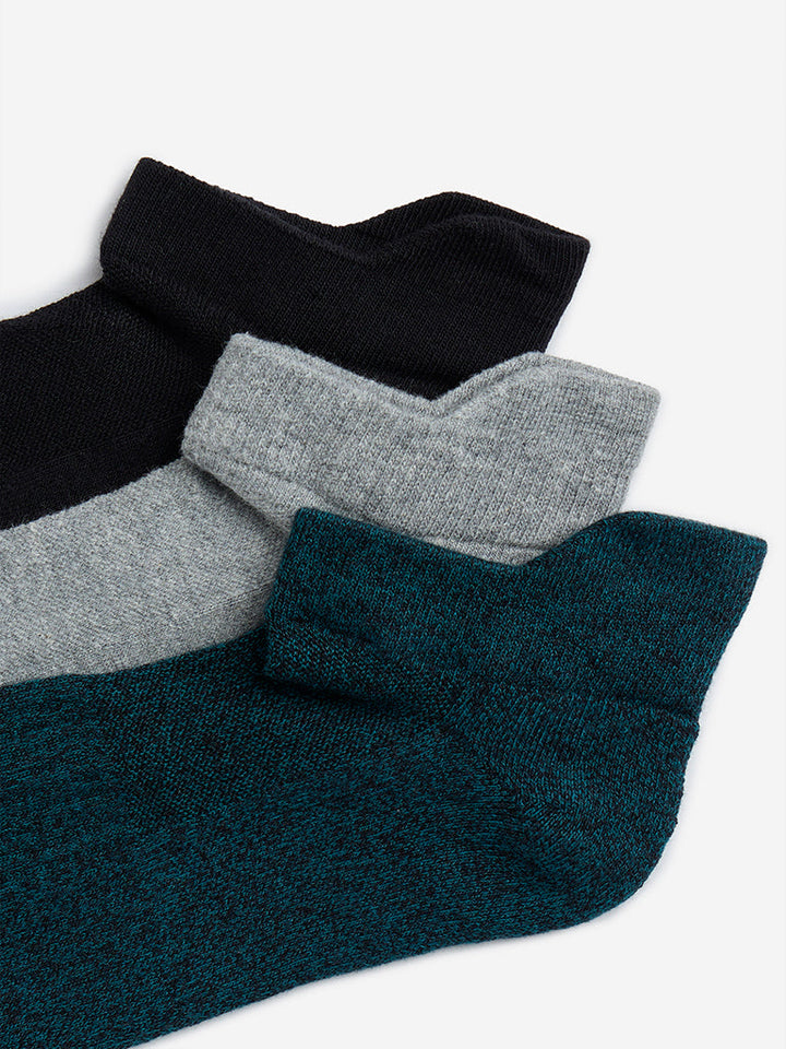 WES Lounge Dark Green Cotton-Blend Socks - Pack of 3