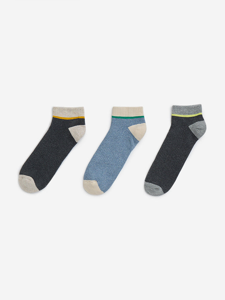 WES Lounge Grey Trainer Cotton-Blend Socks - Pack of 3