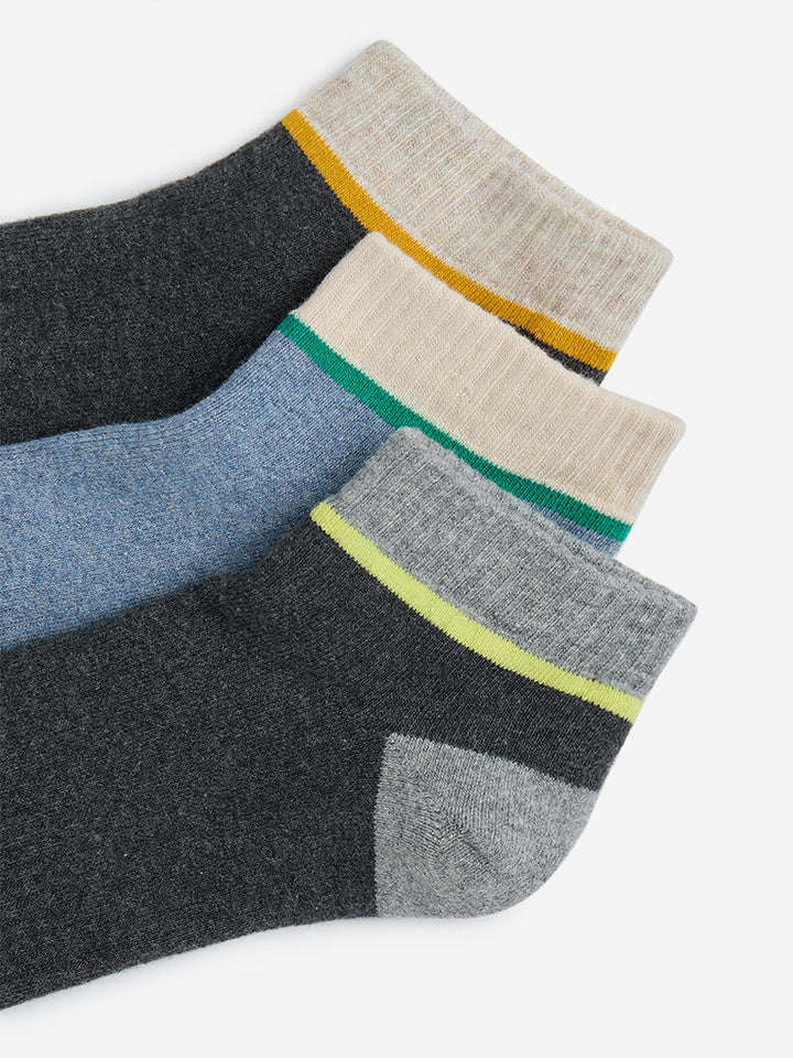 WES Lounge Grey Trainer Cotton-Blend Socks - Pack of 3