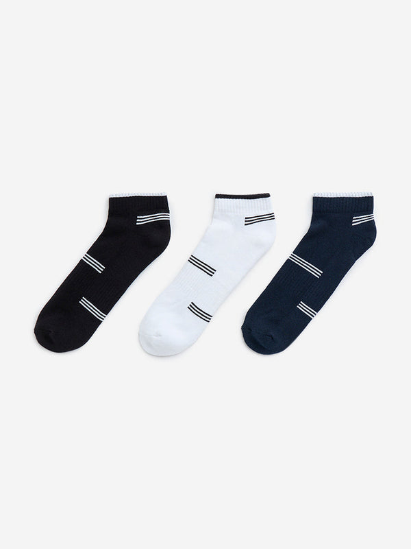 WES Lounge White Striped Trainer Cotton-Blend Socks - Pack of 3