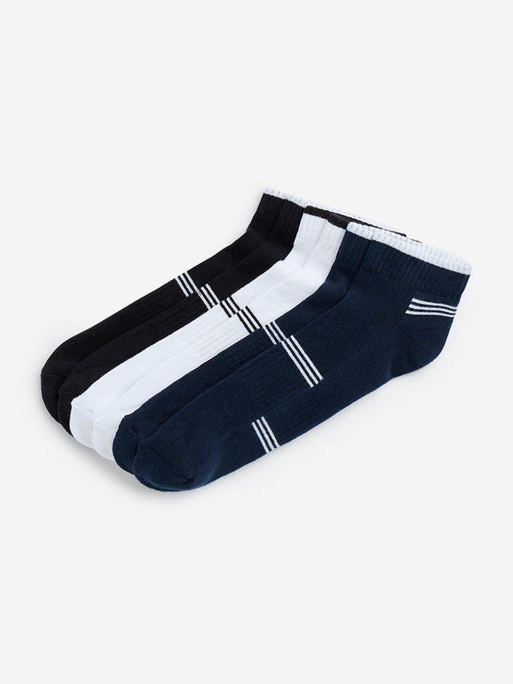 WES Lounge White Striped Trainer Cotton-Blend Socks - Pack of 3