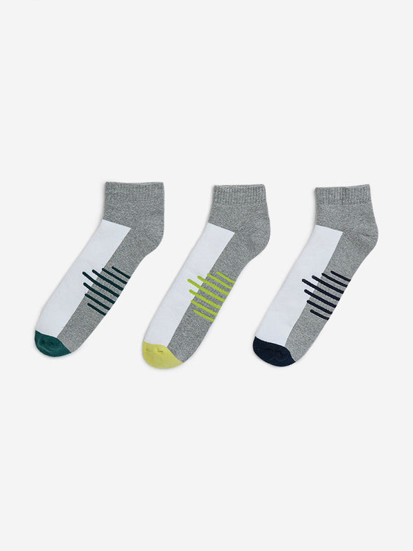 WES Lounge Grey Striped Trainer Cotton-Blend Socks - Pack of 3