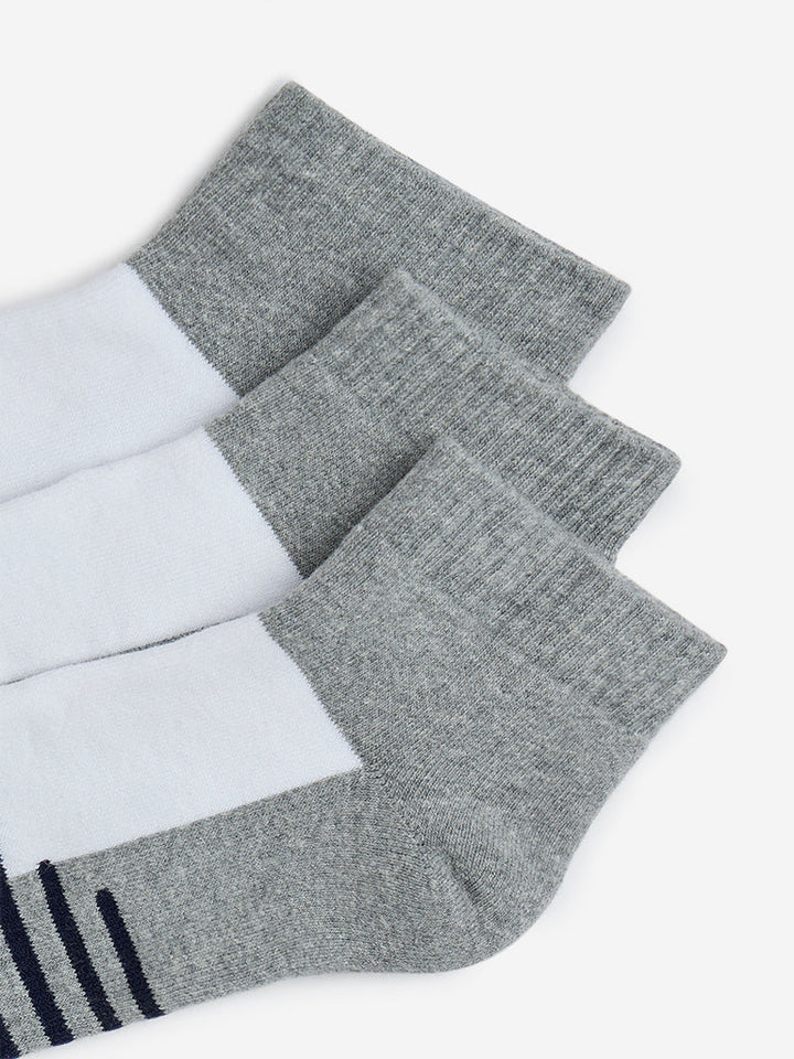 WES Lounge Grey Striped Trainer Cotton-Blend Socks - Pack of 3