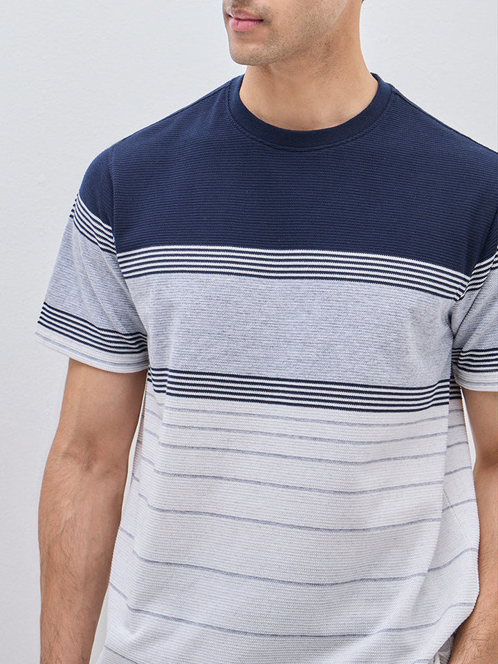 WES Lounge Navy Colour-Blocked Relaxed-Fit Cotton-Blend T-Shirt