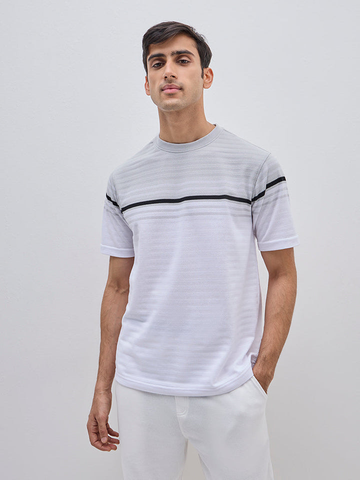 WES Lounge Grey Stripe Printed Relaxed-Fit Cotton-Blend T-Shirt