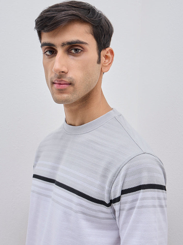 WES Lounge Grey Stripe Printed Relaxed-Fit Cotton-Blend T-Shirt