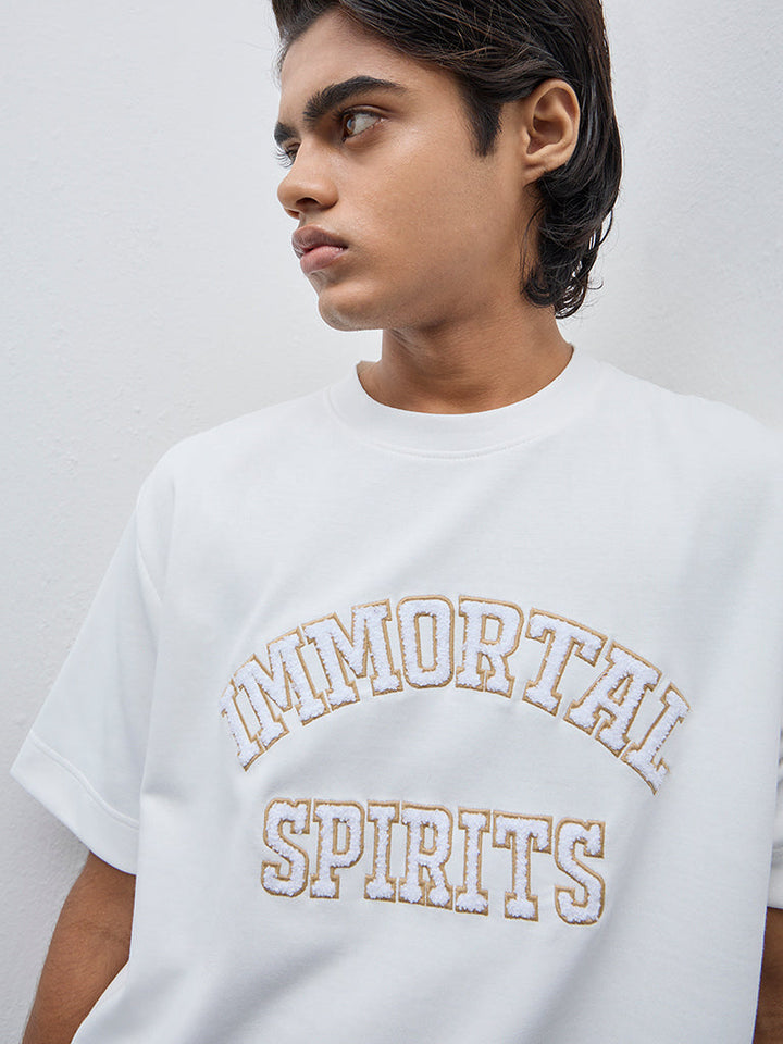 Studiofit White Text Design Relaxed-Fit Cotton-Blend T-Shirt