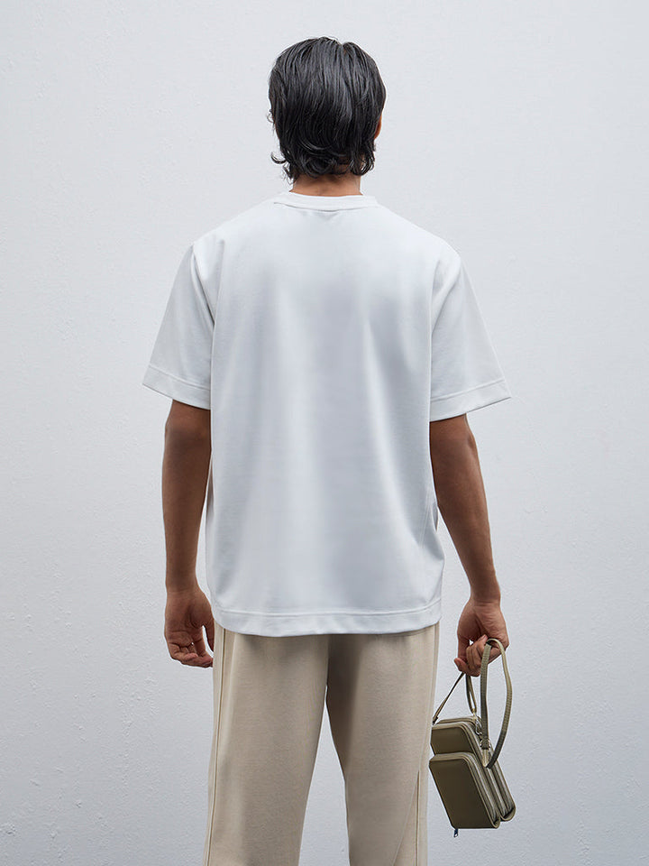 Studiofit White Text Design Relaxed-Fit Cotton-Blend T-Shirt