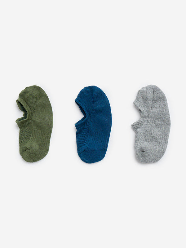 WES Lounge Olive No-Show Cotton-Blend Socks - Pack of 3