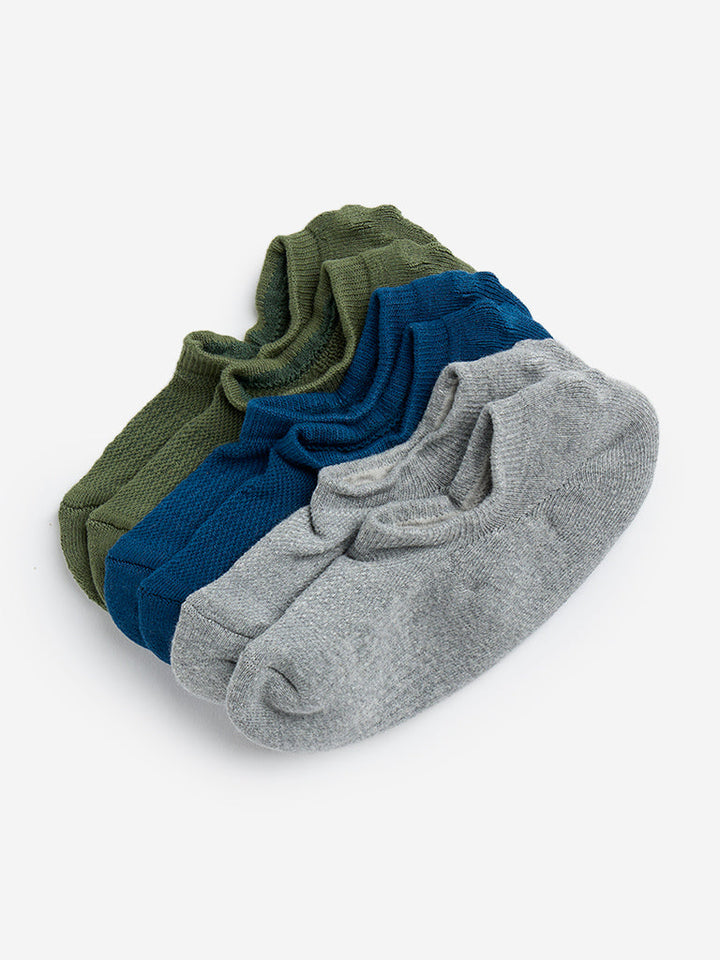 WES Lounge Olive No-Show Cotton-Blend Socks - Pack of 3