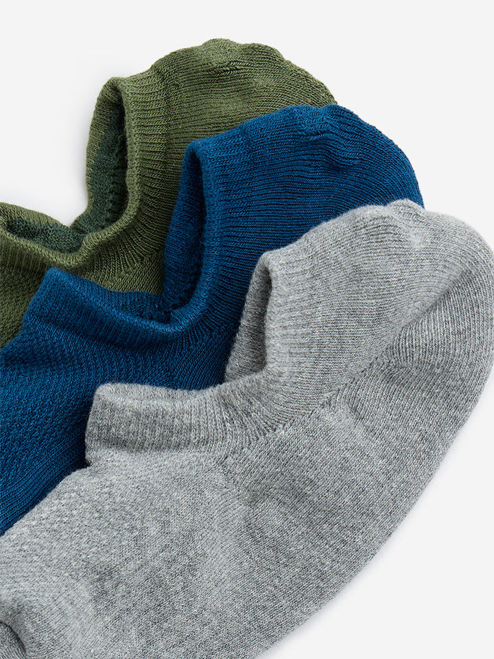 WES Lounge Olive No-Show Cotton-Blend Socks - Pack of 3