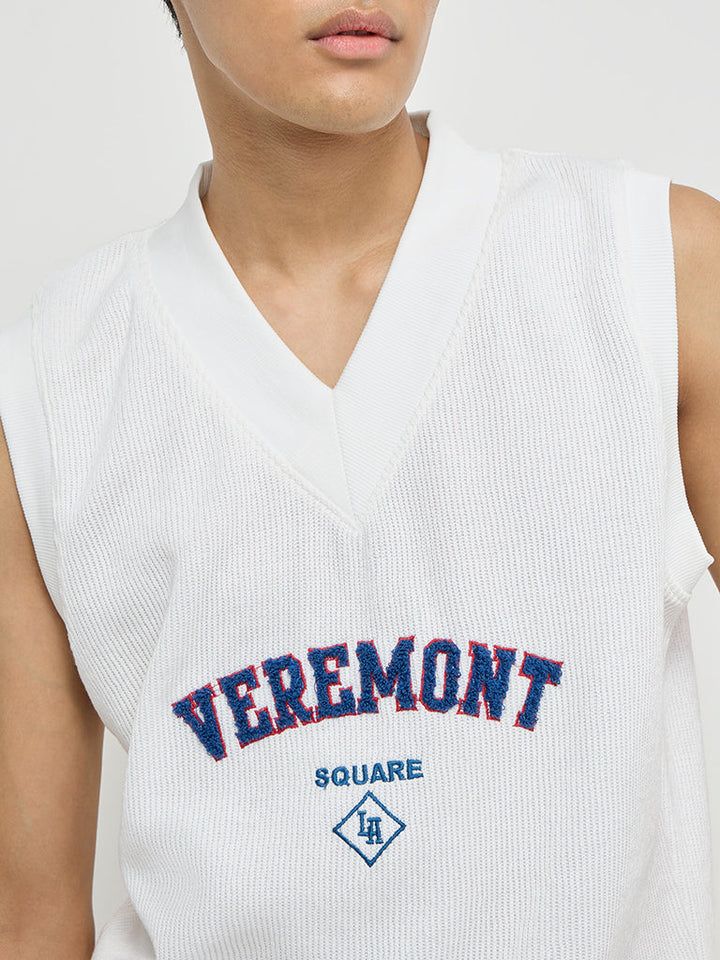 Studiofit White Text Embroidered Relaxed-Fit Cotton-Blend Vest
