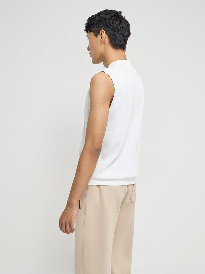 Studiofit White Text Embroidered Relaxed-Fit Cotton-Blend Vest