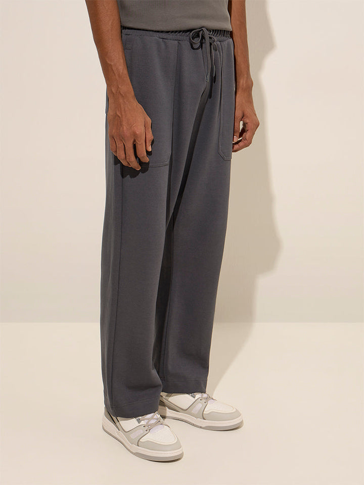 Studiofit Grey Relaxed-Fit Mid-Rise Cotton-Blend Track Pants