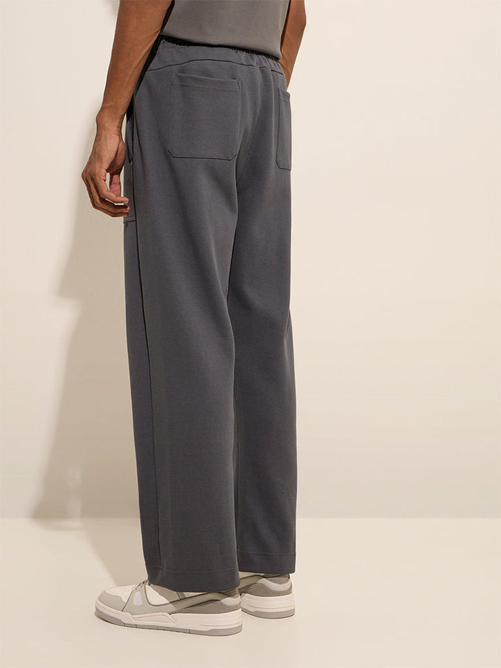 Studiofit Grey Relaxed-Fit Mid-Rise Cotton-Blend Track Pants