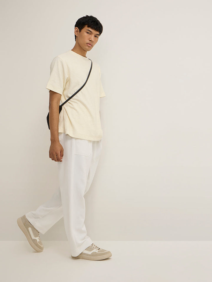 Studiofit White Relaxed-Fit Mid-Rise Cotton-Blend Track Pants