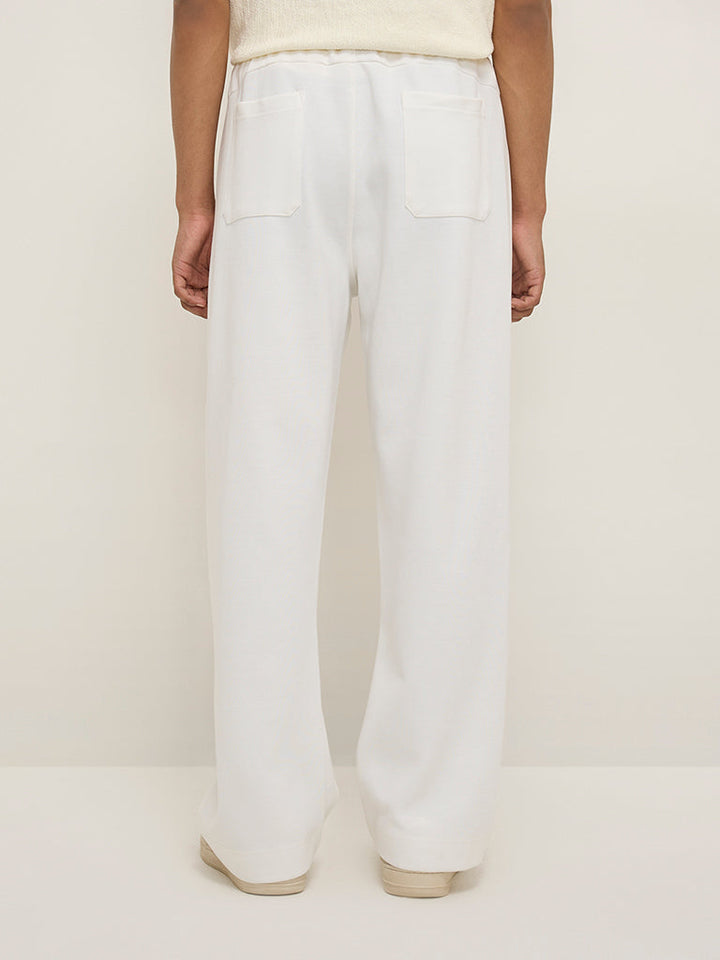 Studiofit White Relaxed-Fit Mid-Rise Cotton-Blend Track Pants