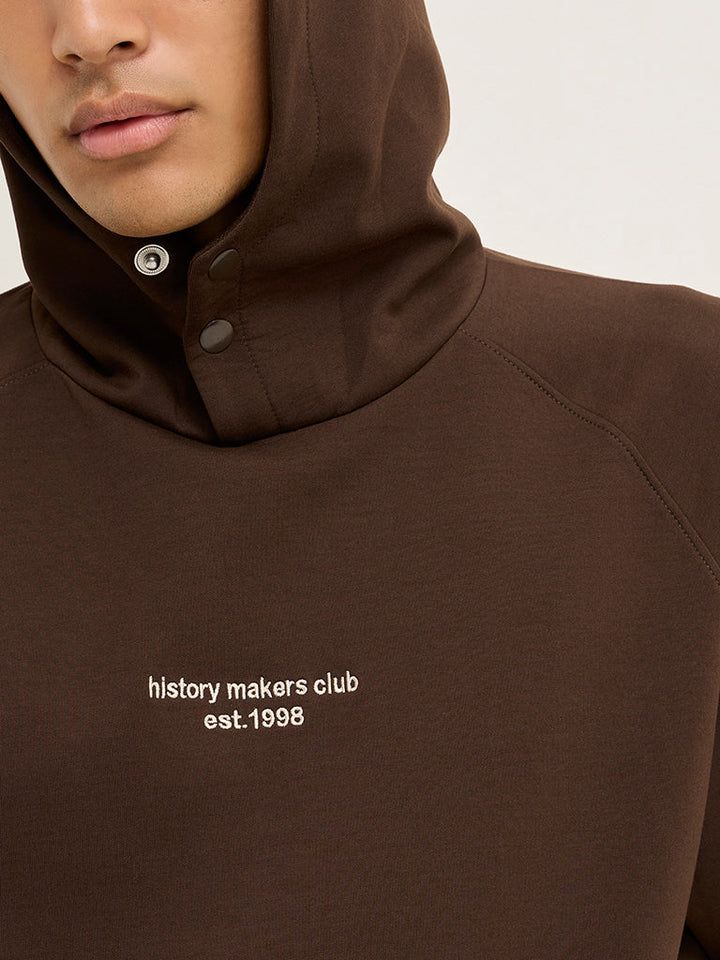 Studiofit Brown Text Design Relaxed-Fit Hoodie