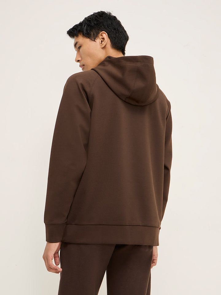 Studiofit Brown Text Design Relaxed-Fit Hoodie